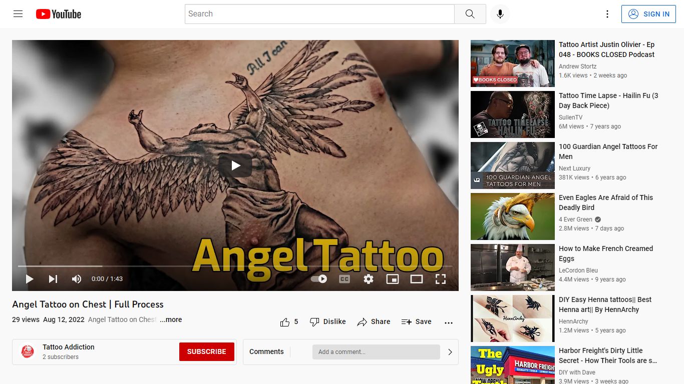 Angel Tattoo on Chest | Full Process - YouTube